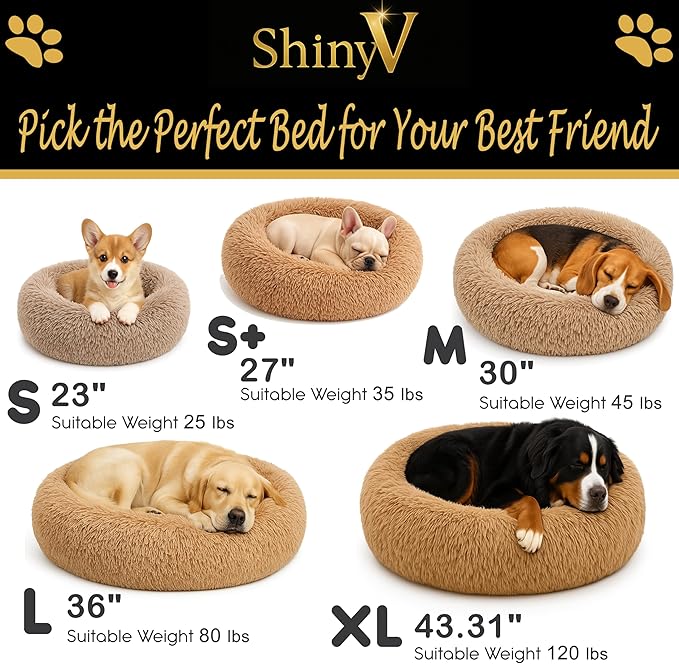 Calming Dog Bed - Fluffy Donut Cuddler for Anxiety Relief, Orthopedic Pet Bed with Non-Slip Bottom, Cozy Round Faux Fur Nest for Dogs and Cats, Plush Crate Mat for Comfort (Camel, X-Large)