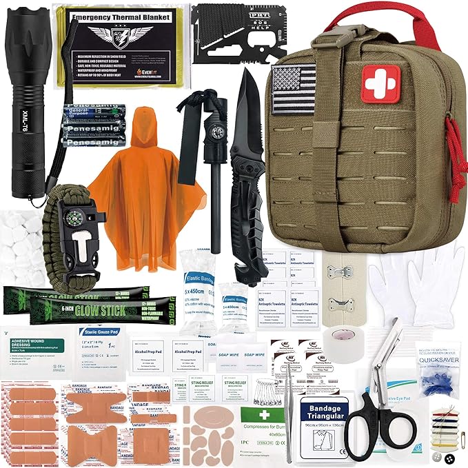 EVERLIT Survival Upgraded Survival First Aid Kit Emergency Gear Trauma Kit with 1000D Nylon Laser Cut Tactical EMT Pouch for Outdoor, Camping, Hunting, Hiking, Earthquake, Home, Office