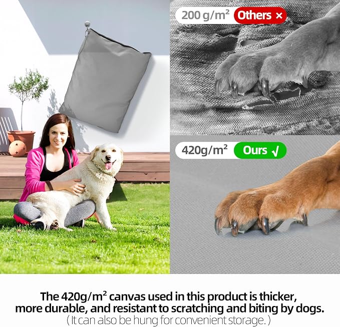 Sytopia 42 Inch Durable Indestructible Dog Bed for Extra Large Dogs, Outdoor Canvas Chew Proof Pet Crate Mat with Waterproof Washable Removable Cover, Indoor Patio Pet Pad for Crate, Light Grey