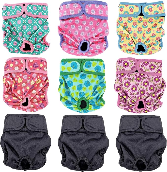 Pack of 3 or 6 Female Dog Diapers with 4 - Layers of Absorbent Pads Cat Panties Waterproof Leak Proof Washable (S: Waist 12" - 16", Pack of 3 Black)