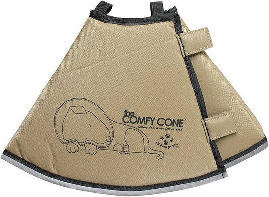 All Four Paws Comfy Cone Pet Cone for Dogs, Cats, Small-Long, Tan - Comfortable Soft Dog Cone Collar Alternative for After Surgery, Wound Care, Spay, Neuter - Dog and Cat Recovery Elizabethan-Collar
