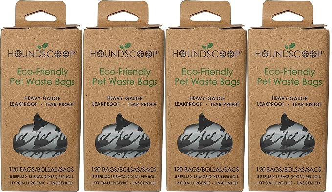 HOUNDSCOOP® Dog Poop Bags, Leak Proof and Heavy Gauge Waste Bag Refill Rolls For Dogs, 480 Count (4-Pack)
