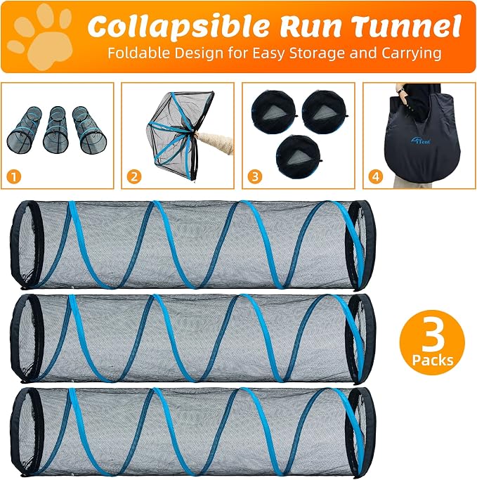 Cat Play Tunnel-for Indoors and Outdoors,Cat Tunnel Outdoor, Kitty Outdoor Enclosure, Cat Enclosures Easy to Connect with Two Zipper Doors,Product Size 59'' x 18'',3pcs /Set,Blue,3 Packs