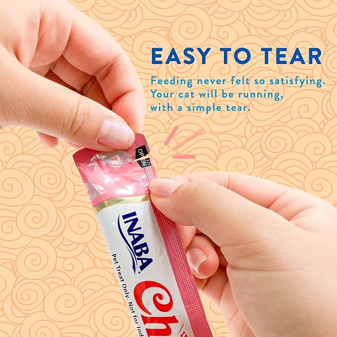 INABA Churu Cat Treats, Grain-Free, Lickable, Squeezable Creamy Purée Cat Treat/Topper with Vitamin E & Taurine, 0.5 Ounces Each Tube, 48 Tubes (4 per Pack), Chicken with Crab Recipe