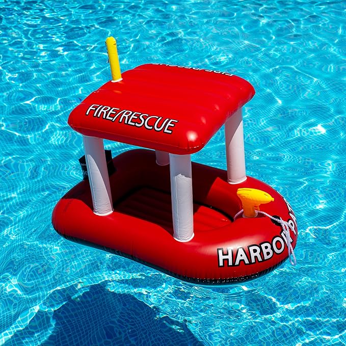 Police Boat Inflatable Pool Floats Kids, Toddler Harbor Master Police Patrol Inflatable Boat Pool Float Ride On, Fun Water Toy Squirter Pool Toy, Police & Fire Rescue Theme Pool Raft for Boys, Girl