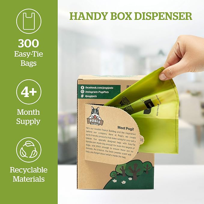 Pogi's Poop n' Wipe Travel Pack - 300 Unscented Dog Poop Bags with Handles and 120 Plant-based Green Tea Leaf Scented Grooming Wipes