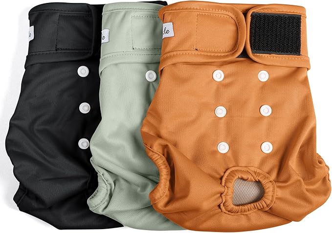 Female Dog Diapers - Premium Reusable Diapers for Dogs in Heat - Highly Absorbent, Leak-Free with Adjustable Snaps, Brown Black, M, 1 Pack