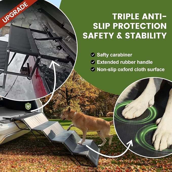 Dog ramp, 5-Step Dog ramps for Large Dogs with Non-Slip Surface, Portable Aluminum Dog Steps Supports up to 250 lbs,17.3" Wide Foldable Dog ramp for car, SUV, and Truck