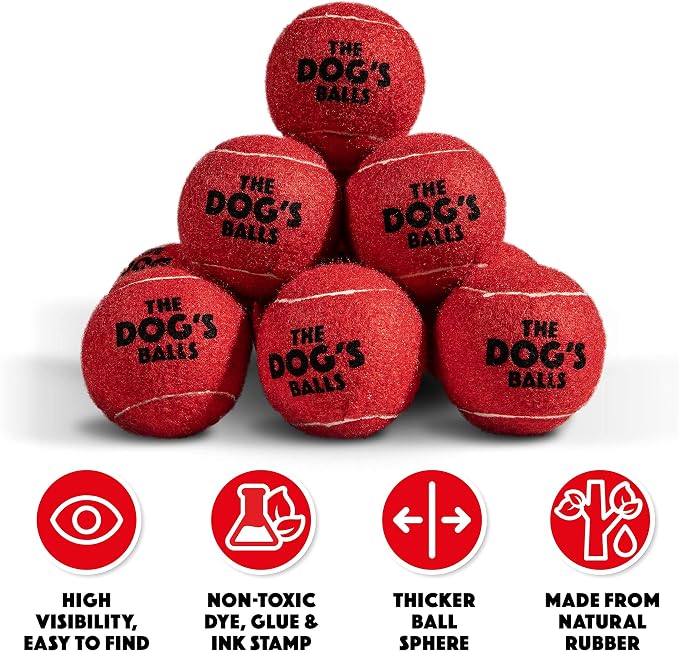 The Dog's Balls Dog Tennis Balls Tough 2.5" 12-Pack Red Floats in Water | Our fetch balls combine non-abrasive felt exterior and a thicker rubber core Durable Dog Toy for Outdoor Play & Training
