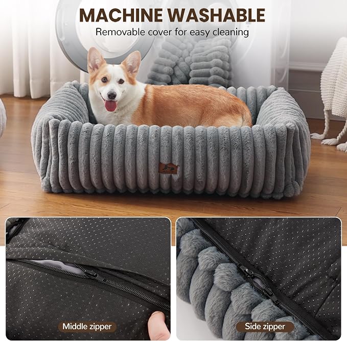 Dog Beds Large Sized Dog,Rectangle Orthopedic Pet Bed for Large Dog, Comfort Fluffy Memory Foam Dog Beds with Anti-Slip Bottom,Grey(35x25x9inchs)