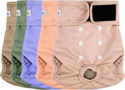 Female Dog Diapers 5Pcs - Premium Reusable Diapers for Doggie in Heat - Highly Absorbent Dog Diapers Female for Pet Incontinence with Adjustable Snaps, XXL