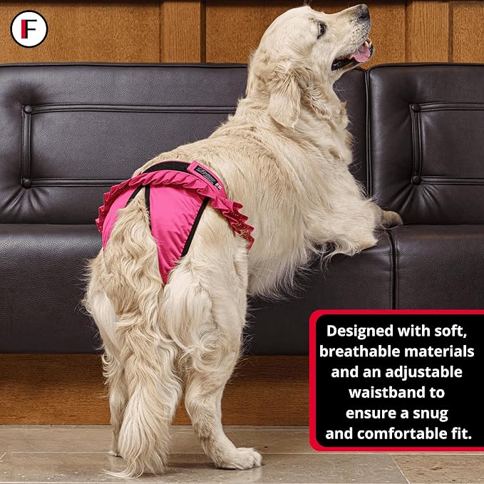 FINNERO Ballerina Dog Diaper – Washable, Reusable, Leak-Proof – Heat, Period & Urine Incontinence Protection – Comfortable, and Stylish Design – Adjustable Fit for Female Dogs – Medium, Pink
