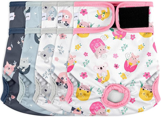 5 Pack Reusable Diapers for Doggie, Highly Absorbent Dog Diapers Female for Pet with Incontinence or Frequent Urination, Small Dog Diapers Female, Cute Koala Pattern