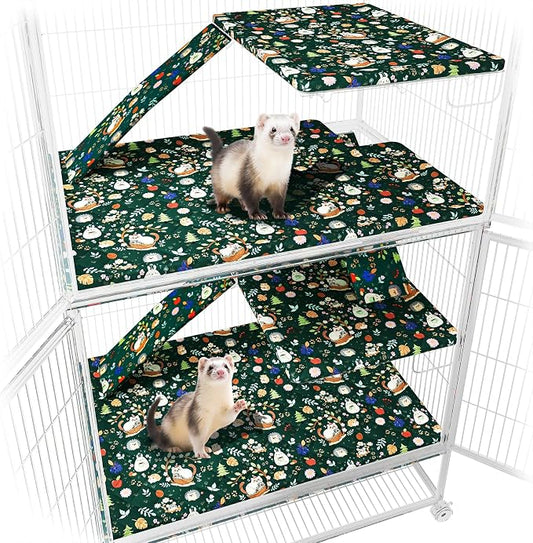 Ferret Cage Liner for Ferret Nation & Critter Nation Cage,Cute Animal Print,Washable Bedding,Cage Accessories for Ferrets, Chinchillas, Rats, Rabbits & Other Small Pets (Double Unit Combo)
