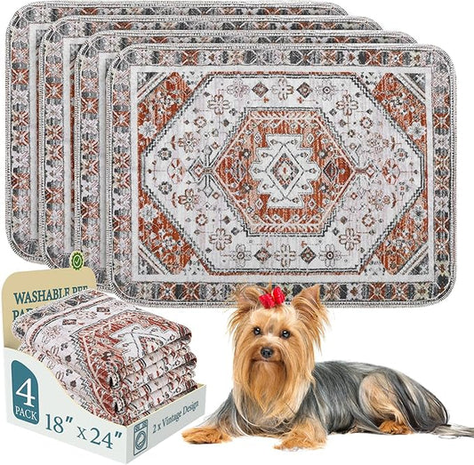 Homimp Washable Pee Pads for Dogs, 4 Pack Reusable Puppy Pads Waterproof,Absorbent and Leakproof Dog Pee Pads,Non Slip Puppy Training Pads, Pet Mat for Floor, Crate, Couch, Whelping, Brown 18"x24"