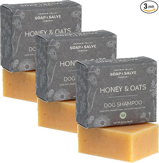 Chagrin Valley Soap & Salve Certified Organic Dog Shampoo and Conditioner – Puppy Shampoo Itchy Skin Relief and Puppy Essentials - Natural Handmade Honey & Oats, 3.8 oz Bar Soap