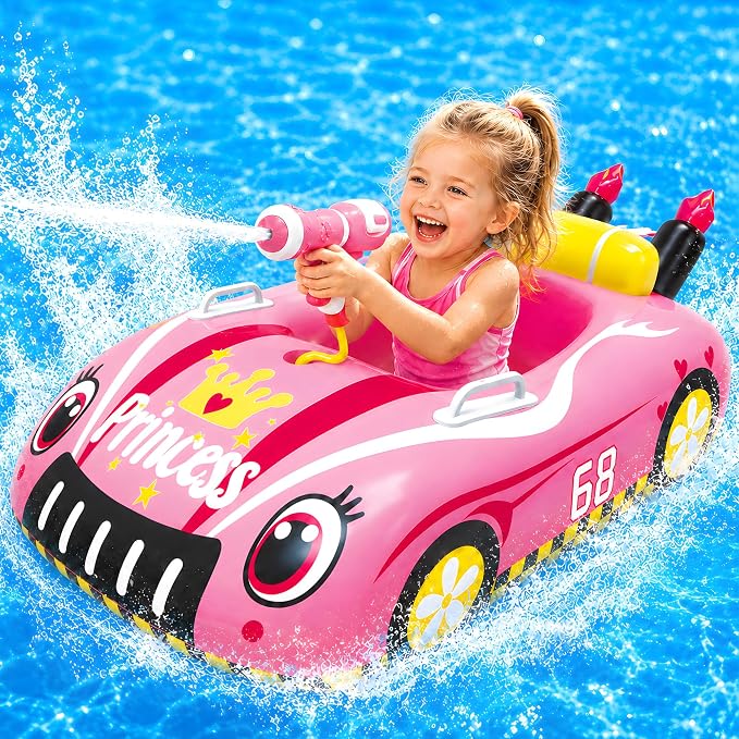 Inflatable Pool Floats for Kids with Water Gun, Race Car Toddler Pool Float for Boys, Ride-on Pool Toy with Built-in Squirt Gun Unlimited Ammo,CPC Certified Summer Outdoor Water Toys Ages 3-8