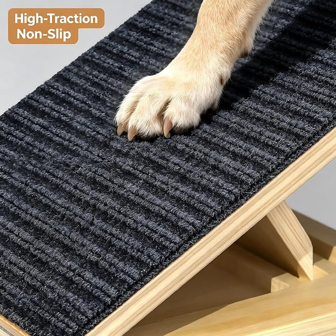 Dog Ramp for Stairs, 2 Pack Foldable Anti-Slip Stair Ramp for Small Dogs, Wooden Pet Steps for Senior, Adjustable Low-Angle Dog Stair