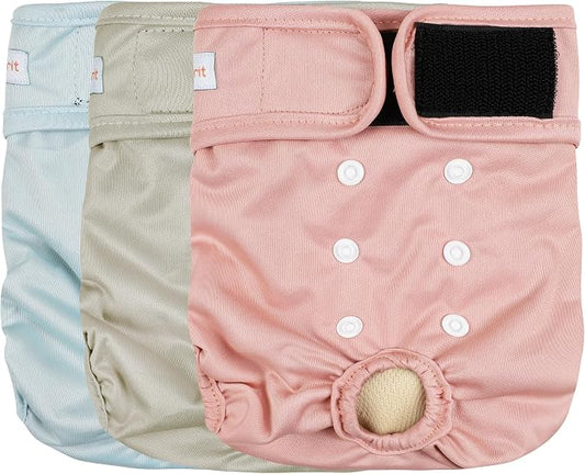 Langsprit Washable Female Dog Diapers (3 Pack) - No Leak Reusable Diapers for Doggy Female in Period - Highly Absorbent Dog Heat Panties with Adjustable Snaps Black S Size
