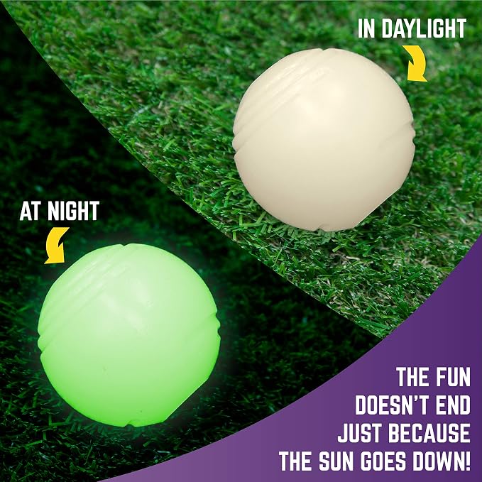 Chew King Fetch Balls Extremely Durable Natural Rubber Toy 3 inch Balls - Pack of 3 (CM-0263-CS01) & Dog 2 Piece Glowing Fetch Ball,White for Medium Breeds