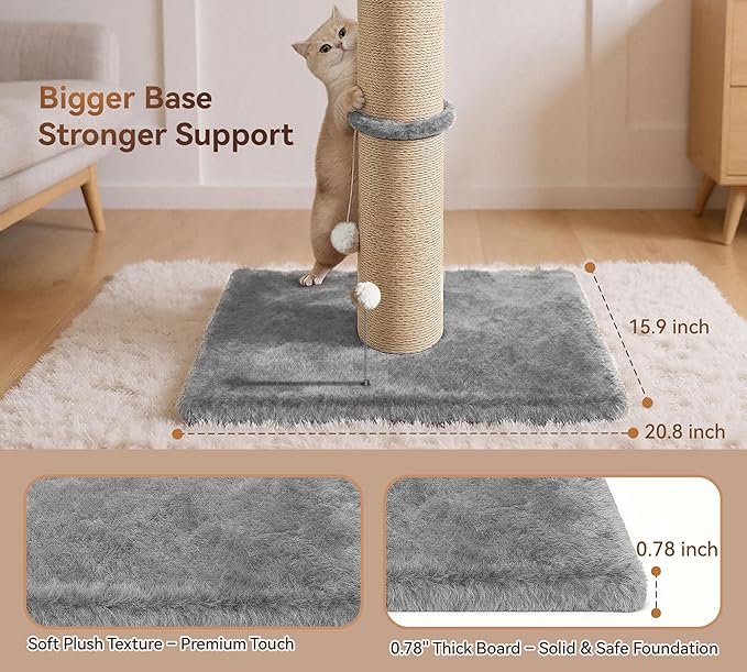 5-Inch Thick Sisal Cat Scratching Post, 36" Tall Tower, Gray | Cat Scratch Tower with Top Platform, Extra-Stable 20.8×15.9" Base, Durable Cat Scratcher, For Indoor Cats
