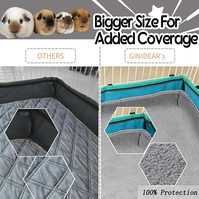 Guinea Pig Cage Liner, 6 Pack - Washable, Reusable, Leakproof Fleece Bedding Pads for Small Animals with Anti-Slip Bottom - for 15''x29'' Area, Gray
