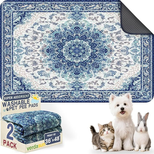 Washable Pee Pads for Dogs, Reusable Puppy Potty Training Pads, Ultra-Absorbent Thick Waterproof Leak-Proof Non-Slip Pads & Mat for Crate, Playpen, Floor, Whelping & Housebreaking , 2 Pack 36"x48"
