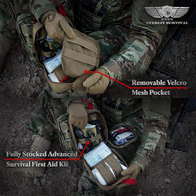 EVERLIT Survival Upgraded Survival First Aid Kit Emergency Gear Trauma Kit with 1000D Nylon Laser Cut Tactical EMT Pouch for Outdoor, Camping, Hunting, Hiking, Earthquake, Home, Office