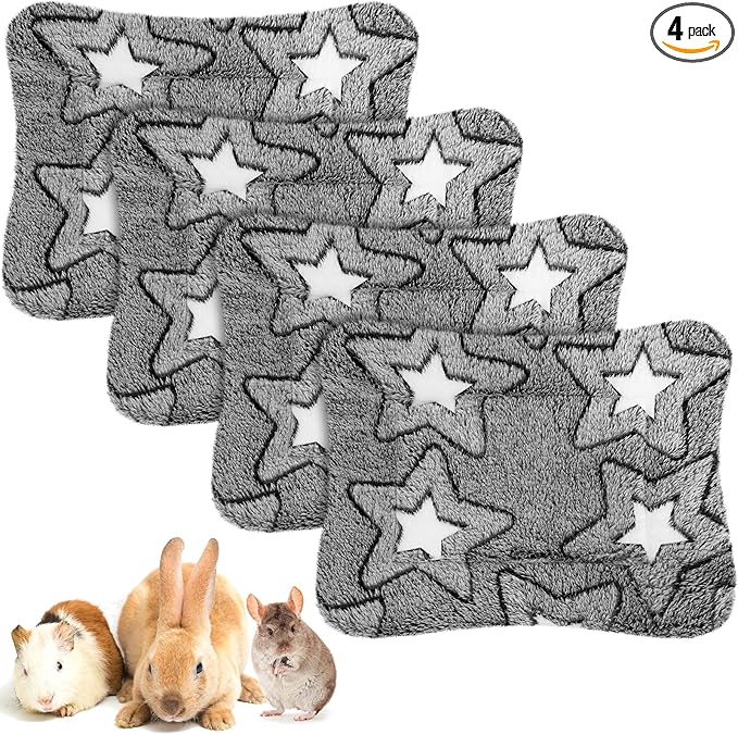 Haull 4 Pcs Waterproof Guinea Pig Bedding Soft Dog Cat Bed Crate Mat Small Animal Plush Cage Liners Rabbit Bunny Kennel Pad Reversible Cozy Pee Thickened Hamster Pad(Double Star,13 x 10 Inch)