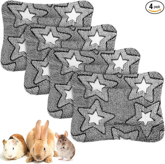 Haull 4 Pcs Waterproof Guinea Pig Bedding Soft Dog Cat Bed Crate Mat Small Animal Plush Cage Liners Rabbit Bunny Kennel Pad Reversible Cozy Pee Thickened Hamster Pad(Double Star,13 x 10 Inch)