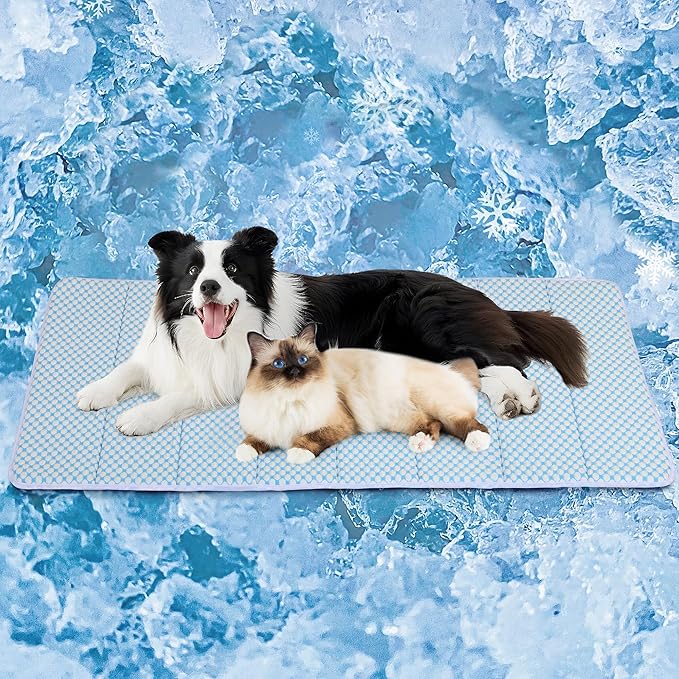 Dog Cooling Mat for Large Dogs – 47"x29" Orthopedic Memory Foam Pad for Summer, Hot Weather & Joint Relief | Washable, Non-Slip Crate Mat for Senior Dogs, Travel & Home (Blue)