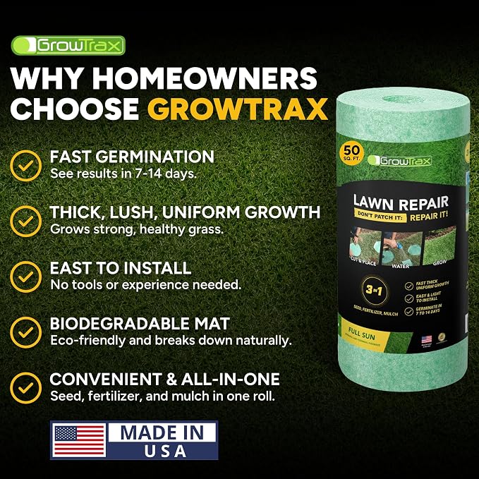 Growtrax Biodegradable Grass Seed - 50 SQFT Bermuda Rye - Grass Seed and Fertilizer for Lawns, Dog Patches & Shade - Just Water & Grow - No Fake or Artificial Grass
