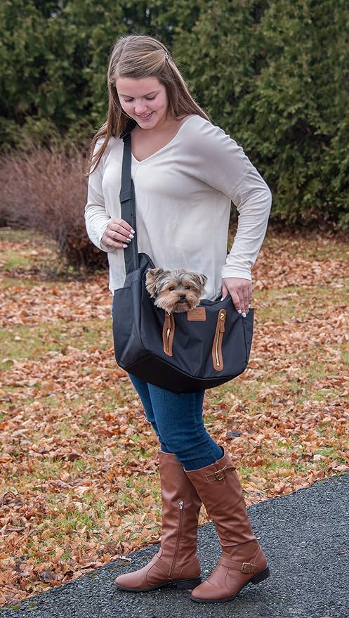 Pet Gear R&R Sling Carrier for Cats/Dogs, Storage Pockets, Removable Washable Liner, Zippered Top with Mesh Window, Black
