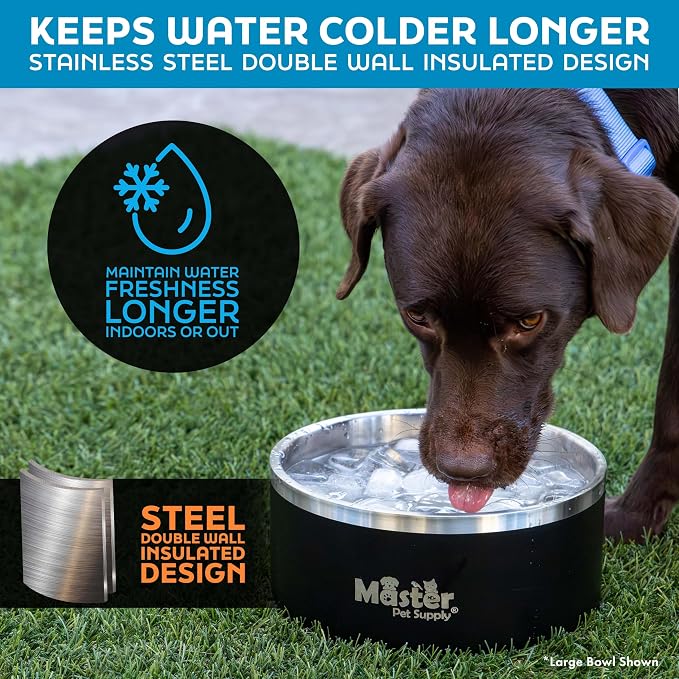 Master Pet Supply Stainless Steel Dog Bowls - 25 oz, Heavy Duty - Aqua Sky, Double Wall Extra-Thick Insulated, Non-Slip Pet Water Bowl for Dogs, Cats & Pets, Anti Rust Metal, Dish Washer Safe