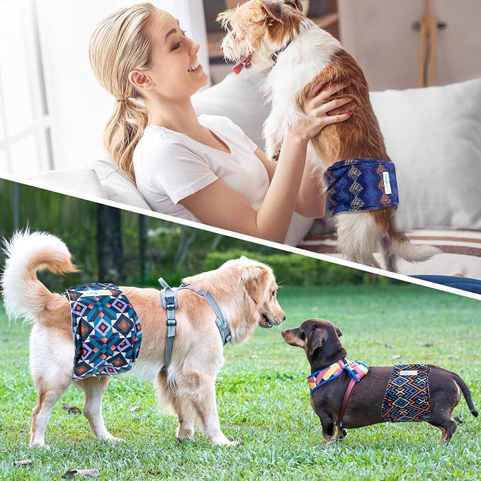 Langsprit Male Belly Bands for Dogs (Pack of 3) - Dog Diapers Male - High Absorbing Dog Wraps Male Washable - Reusable Small Doggy Doggie Puppy Male Dog Diapers Plaid-2 L