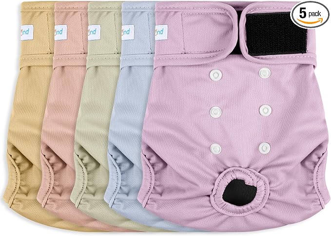 5Pcs Washable Reusable Female Dog Diapers Puppy Doggy Doggie Diapers for Female Dogs Small Medium Large Period Panties in Heat, Medium