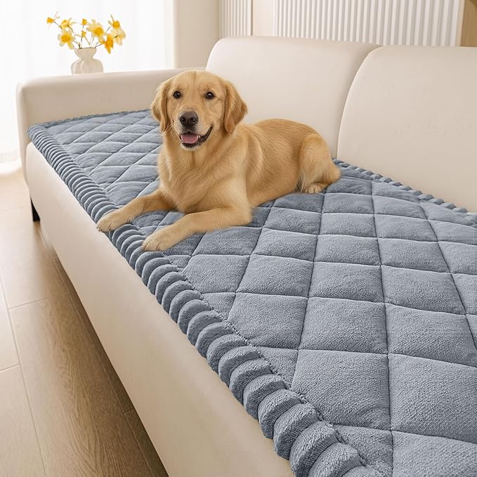 Smiry Couch Cover for Dogs, Non Slip Washable Pet Sofa Protector for Large Dogs, Cats, Fuzzy Plush Sofa Covers for 3 Cushion Couch, Against Fur, Dirt & Scratch Resistant, Grey, 27.6"×82.7"