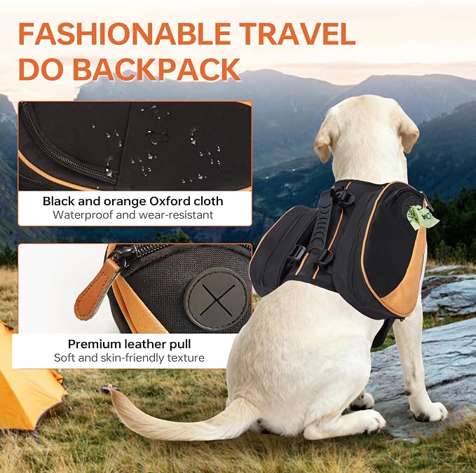 Dog Backpack for Medium & Large Dogs, Detachable Side Bags, Quick-Poop Bag Dispenser | No-Pull Adjustable Harness for Large-Chested Breeds | Non-Slip Handle for Hiking, Walking, Outdoor Adventures（S）