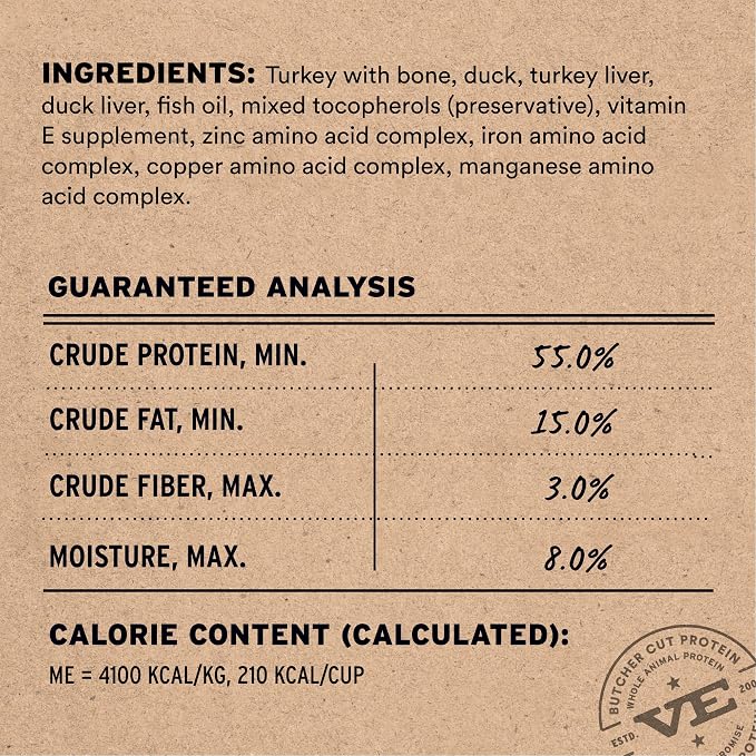 Vital Essentials Freeze Dried Cat Food, Raw Protein Turkey & Duck Micro Nibs | Complete Meal or Mixer | 96% Meat, Organs & Bone | High Protein, Low Carb, Grain Free, Dry Cat Food | 12 oz