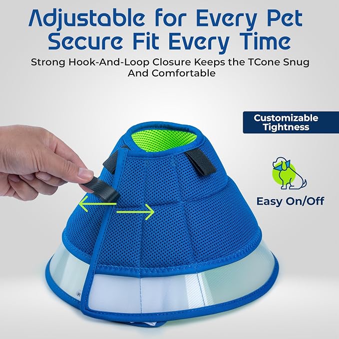 Premier Web Products Soft Dog Cone Collar To Stop Licking - Large Dog Cone, Adjustable and Reversible Design, Non-Woven Breathable Fabric, Elizabethan Recovery Collar after Surgery for Cat, Blue
