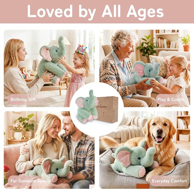 Niuniu Daddy 20" 3.3lb Elephant Weighted Stuffed Animal forKids and Adults, Soft Sensory Plush Body Pillow for Calming Support, Large Animal Toy for Everyday Comfort