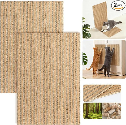Natural Cork Cat Scratch Ardboard for Cats 2 Pack-Cat Scratcher Pads Indoor-Wall Cat Scratchers-Cat Scratcher Furniture Protector-Carpets Scratching Posts-Stretching-No Mess Splinters Easy Clean