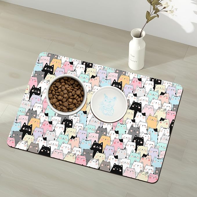 Pet Feeding Mat for Floors Waterproof Dog Mat for Food and Water Absorbent Quick Dry Non Slip mat for Cat Bowls