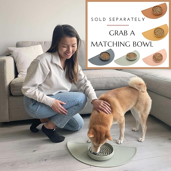 Should We Go? Waterproof Silicone Dog Food Mat – Large Size Non-Slip Pet Bowl Mat, Raised Edge Design, Easy-to-Clean Pet Food Placemat for Dog & Cat Bowls, 28" Across x 14" Deep - Sage