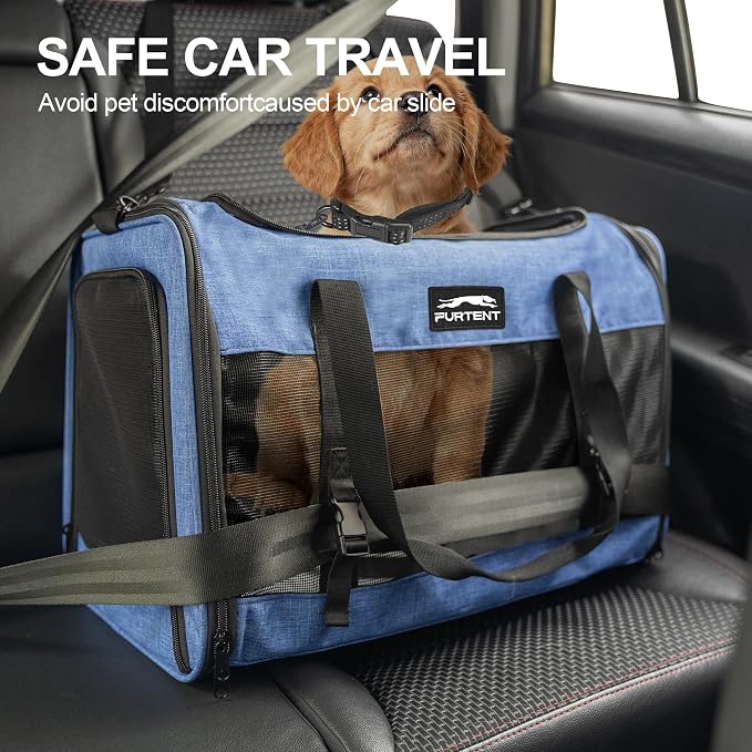 Soft Sided Cat Carrier for Large Cats, Pet Carrier for 2 Cats or Small Dogs Up to 25Lbs, Large Cat Carrier with Shoulder Strap, Cat Car Carrier with Safety Rope, Cat Carriers 20x13x13 inches, Blue