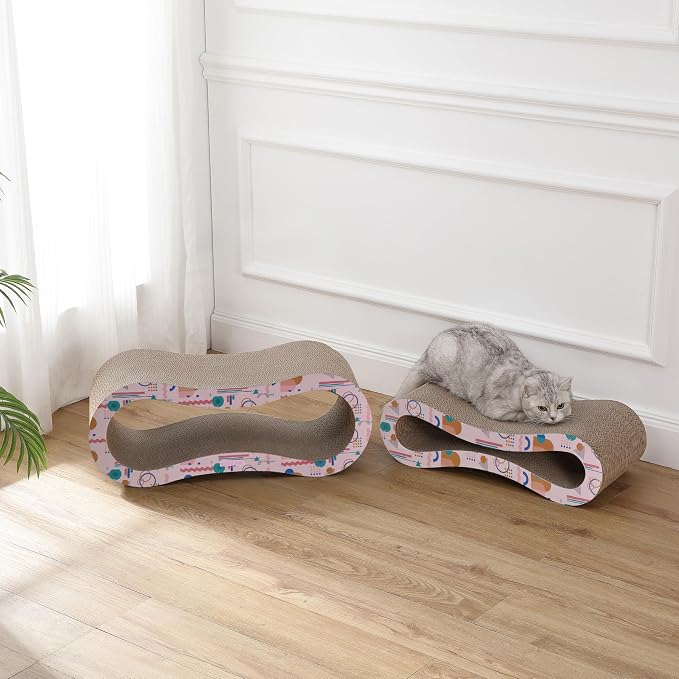 CSR1014D Suvi 26" Modern Cardboard Infinity 2-in-1 Lounge Bed Cat Scratcher with Catnip, Pattern Party