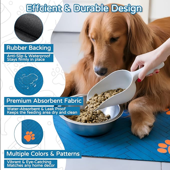 Pet Feeding Mat-Absorbent Dog Feeding Mat for Food and Water Bowl,No Stains Pet Placemat,Quick Drying Water Dispenser Mat for Dog and Cat,Easy to Clean Dog Accessories(L,Navyblue)