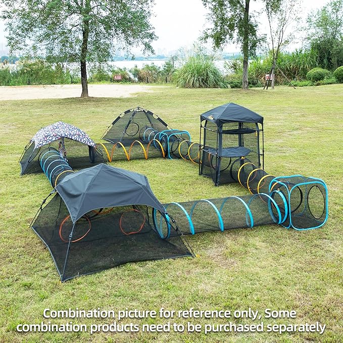 Cat Play Tunnel + Cube(with Three Ways) for Indoor and Outdoor, Cat Playpen, Play Enclosures, Collapsible Playhouse, Tunnel, Easy to Connect with Tent 2 Tunnels + Cube