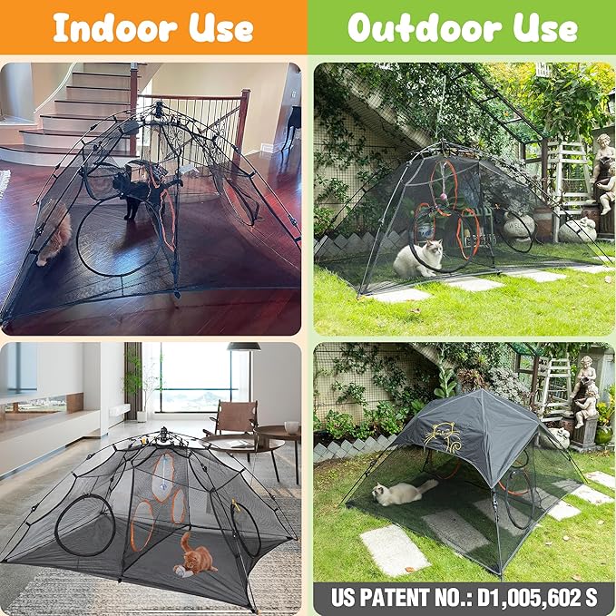 Tent Pop Up Cat Tent, Portable Lightweight Cat Playpen with 3 Holes, Indoor Outdoor Pet Enclosure w/Carry Bag, Foldable Interactive Cat Play House for Cats Kittens（Patented