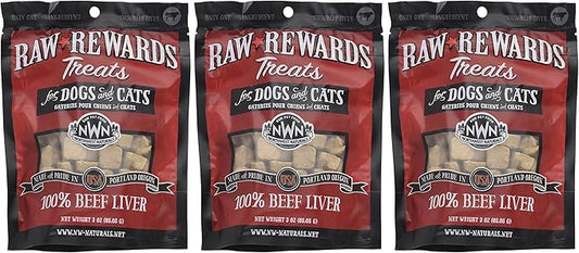 (3 Pack) Northwest Naturals Raw Rewards Freeze Dried Liver Treats, Beef, 3 Ounces Each